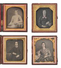 [EARLY PHOTOGRAPHY]. 21 sixth plate daguerreotypes of women with books.