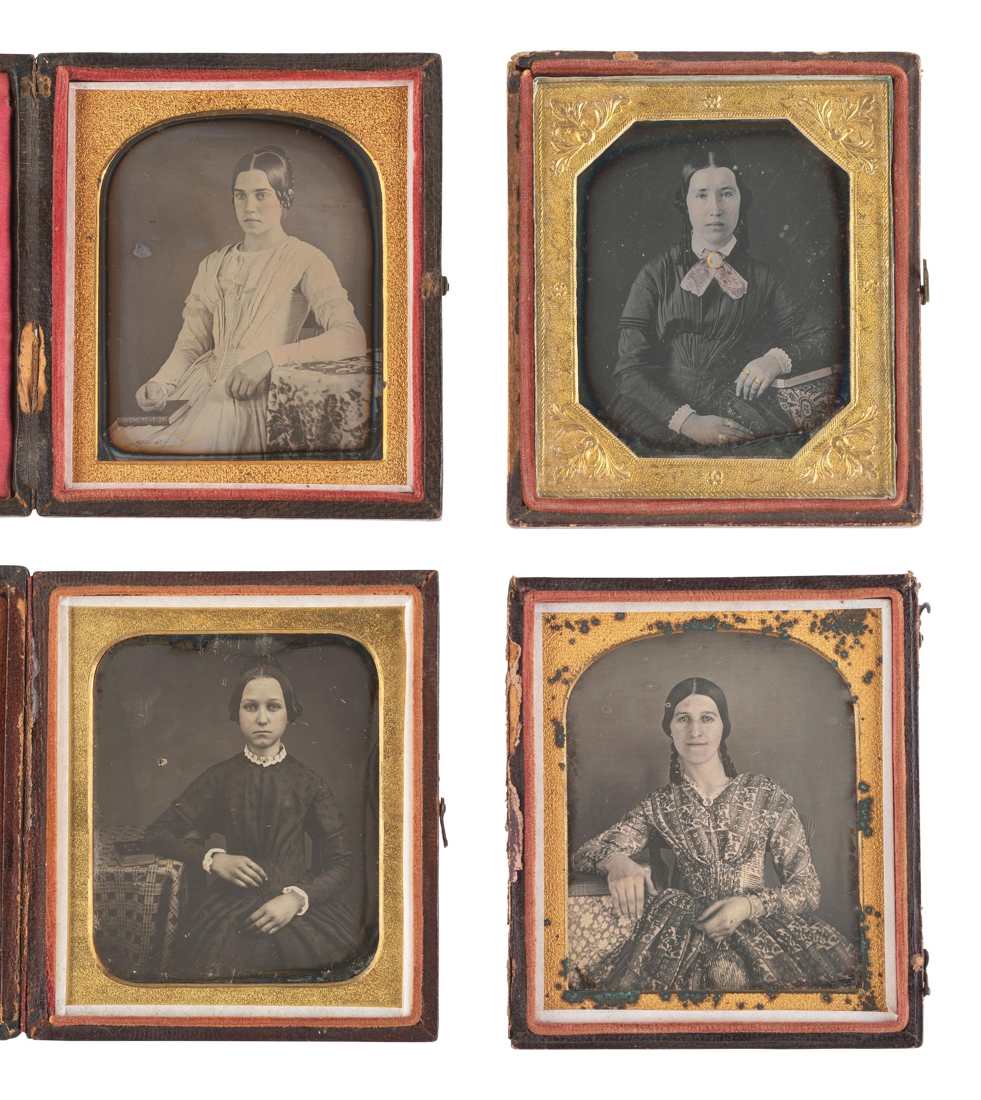 [EARLY PHOTOGRAPHY]. 21 sixth plate daguerreotypes of women with books.
