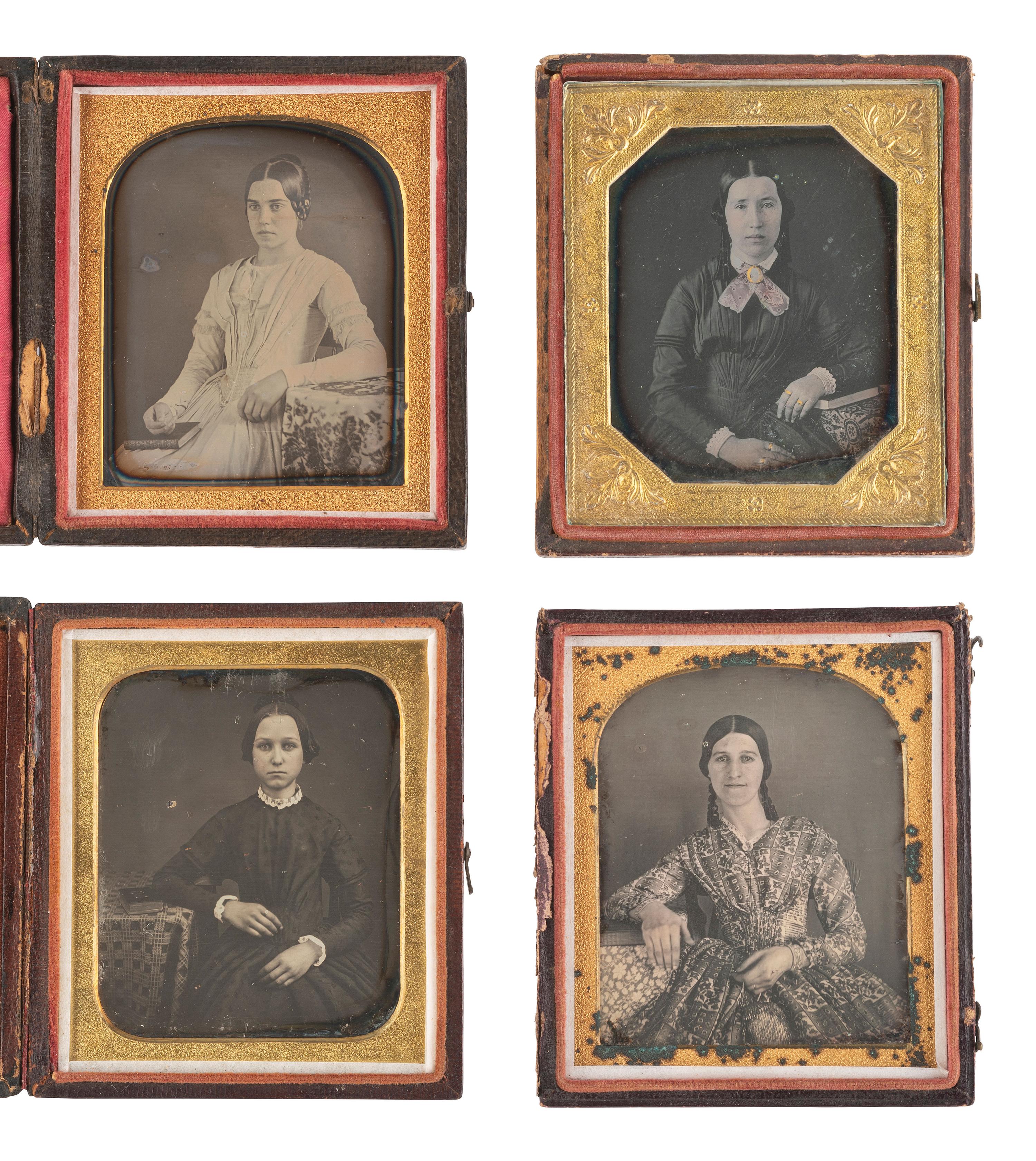 [EARLY PHOTOGRAPHY]. 21 sixth plate daguerreotypes of women with books.