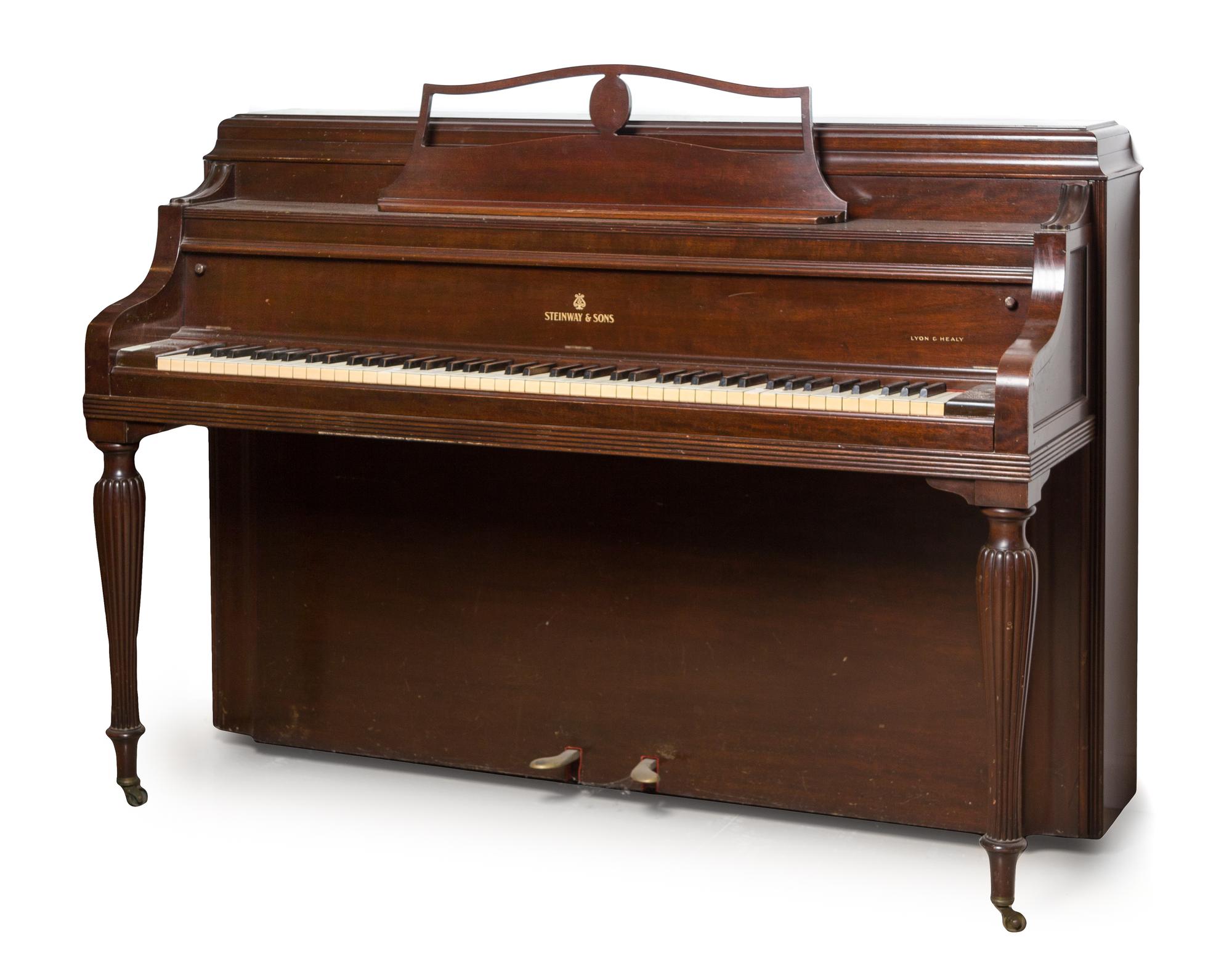 A Steinway and Sons Mahogany Upright Piano Height 43 x width 59 x depth 24 inches. — 20TH CENTURY