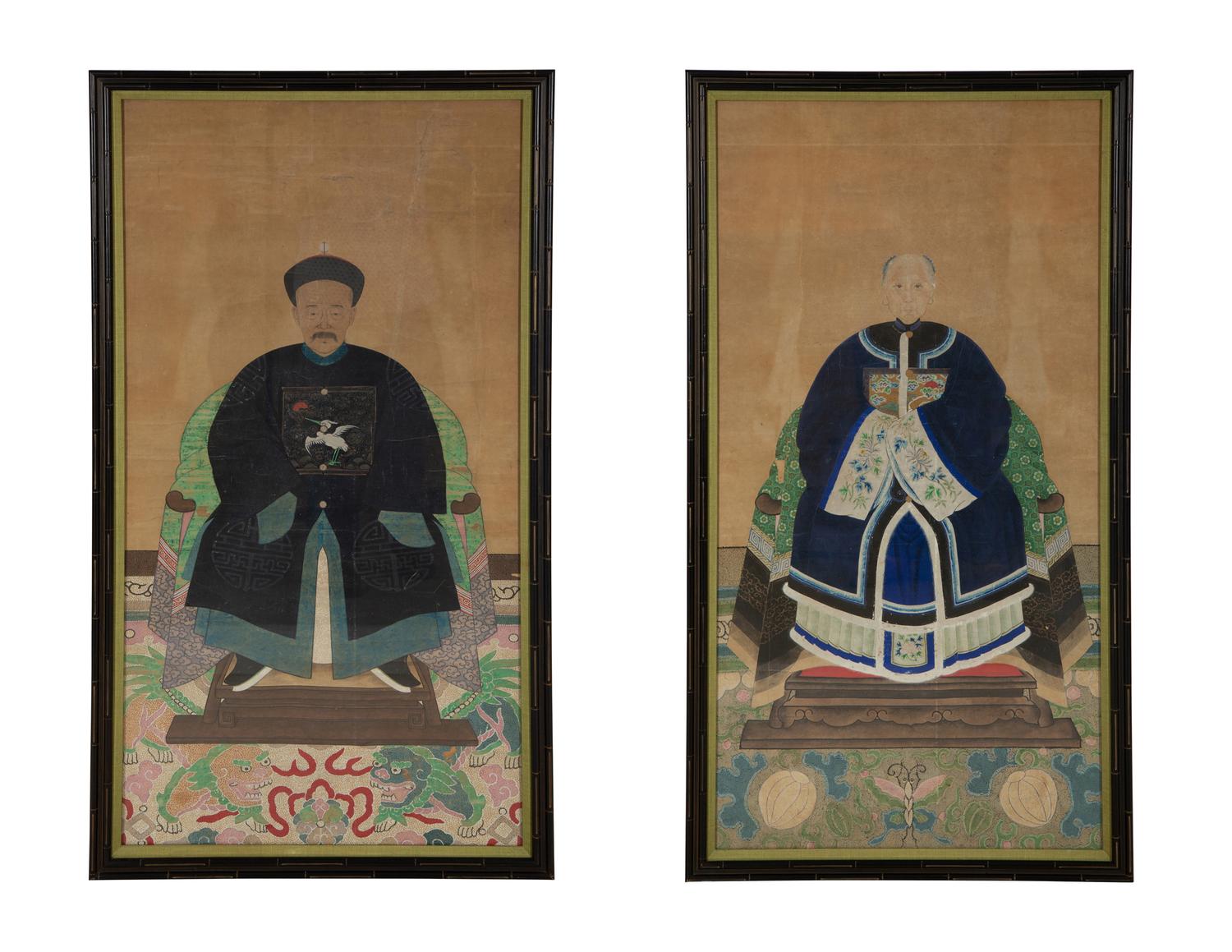 A Pair of Chinese Ancestral Portraits on Paper