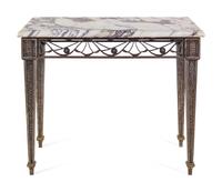 An Art Deco Patinated Metal Marble-Top Side Table