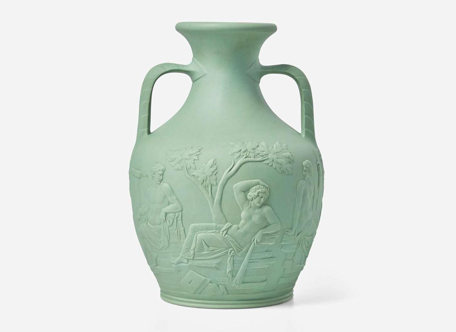 A Wedgwood Solid Green Stoneware Portland Vase, UK, mid-19th century
