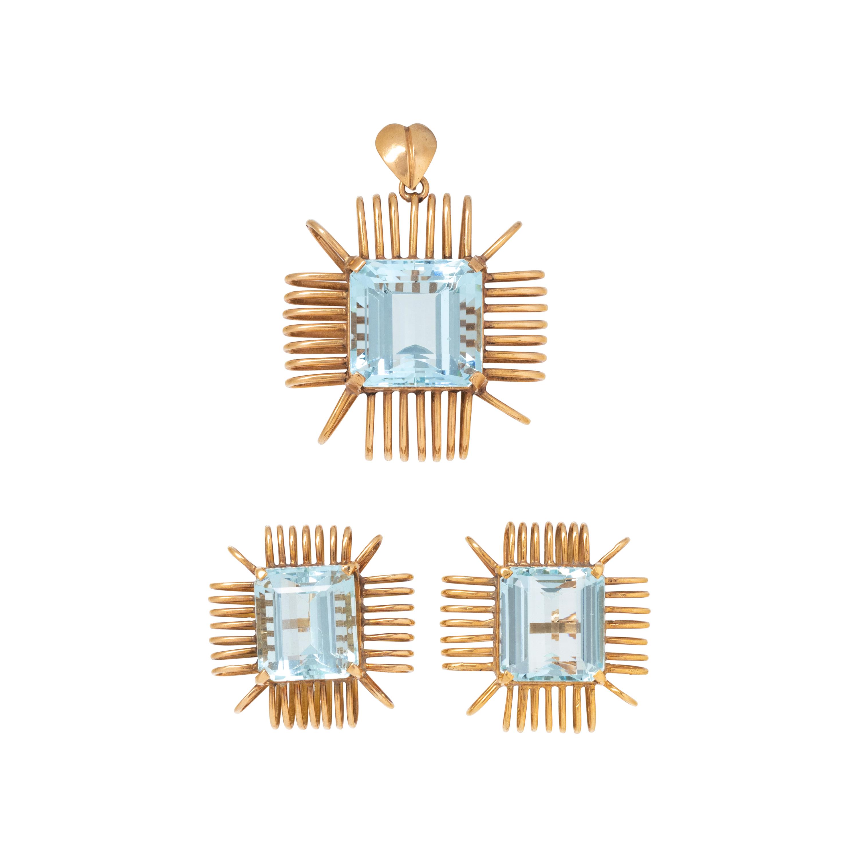 YELLOW GOLD AND AQUAMARINE SET