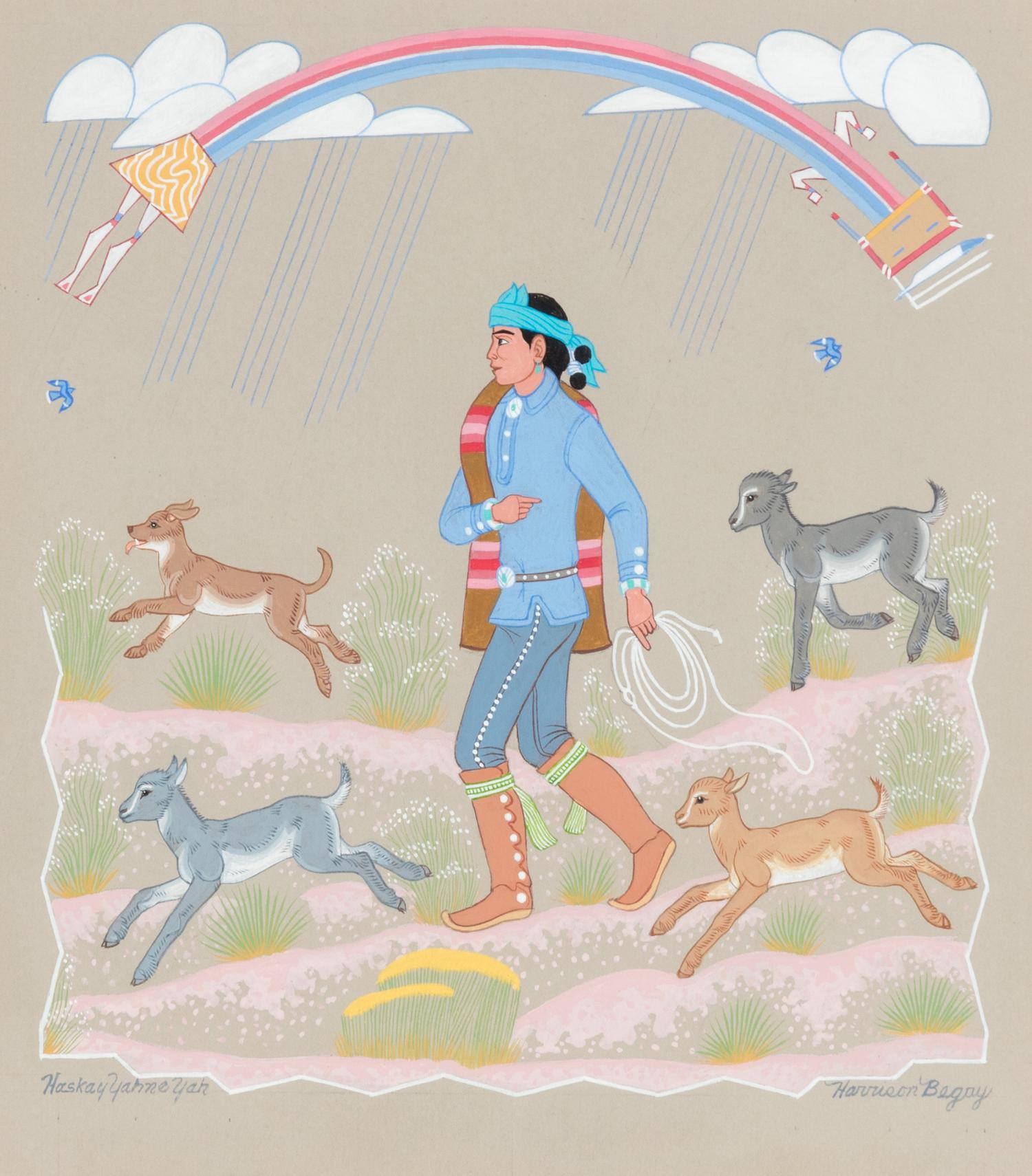 untitled, shepherd with goats and dog