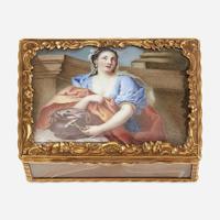 A Continental Gold-Mounted Agate and Enameled Snuff Box Likely early 19th century