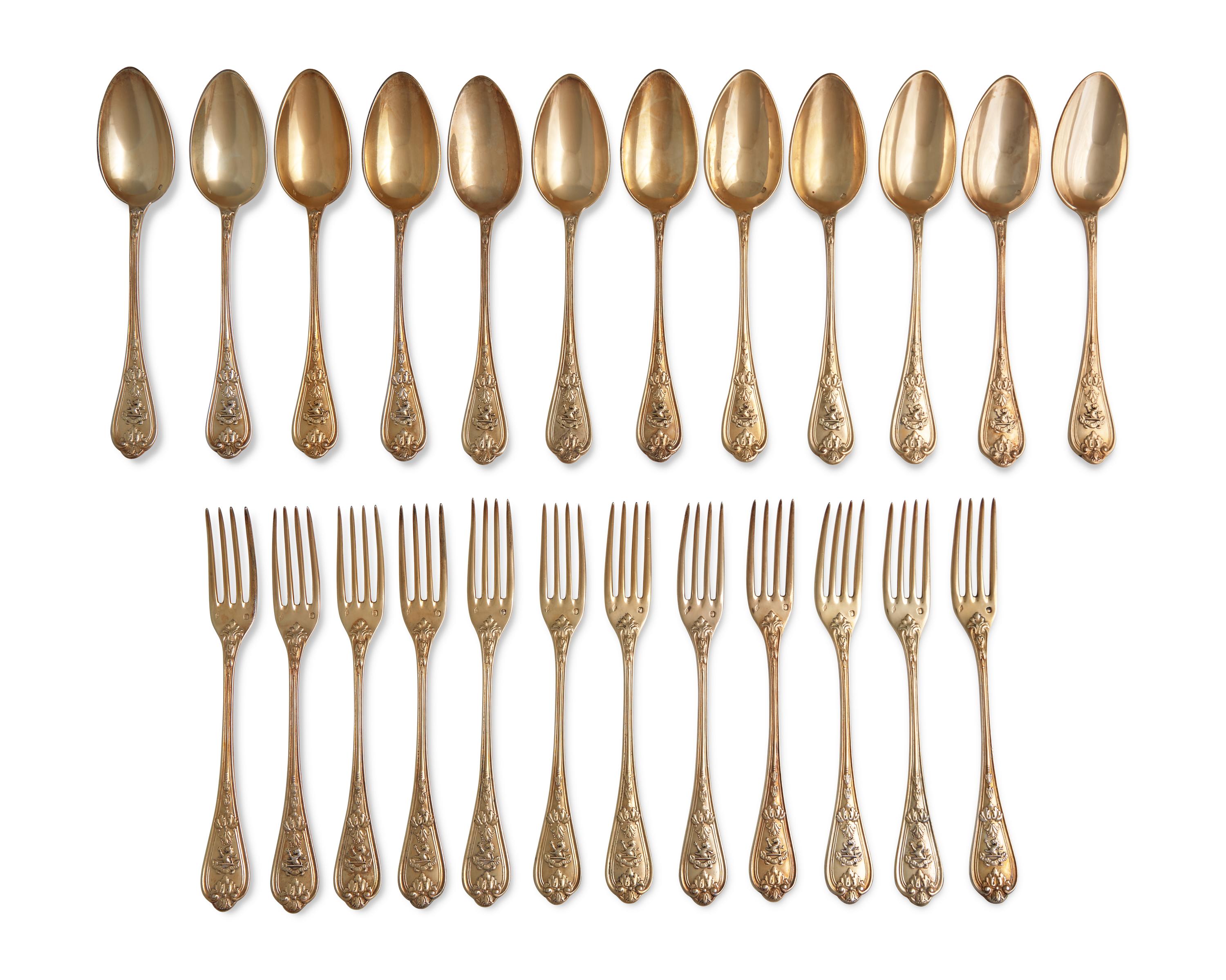 A French Silver Vermeil Flatware Service Bearing the Monogram for William Vincent Astor (1891-1959)