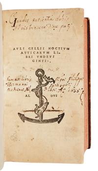 AULUS GELLIUS (ca 123 - ca 165). Noctium atticarum libri undeviginti. G.B. Egnazio [Cipolli], editor. Venice: Aldus, September 1515.