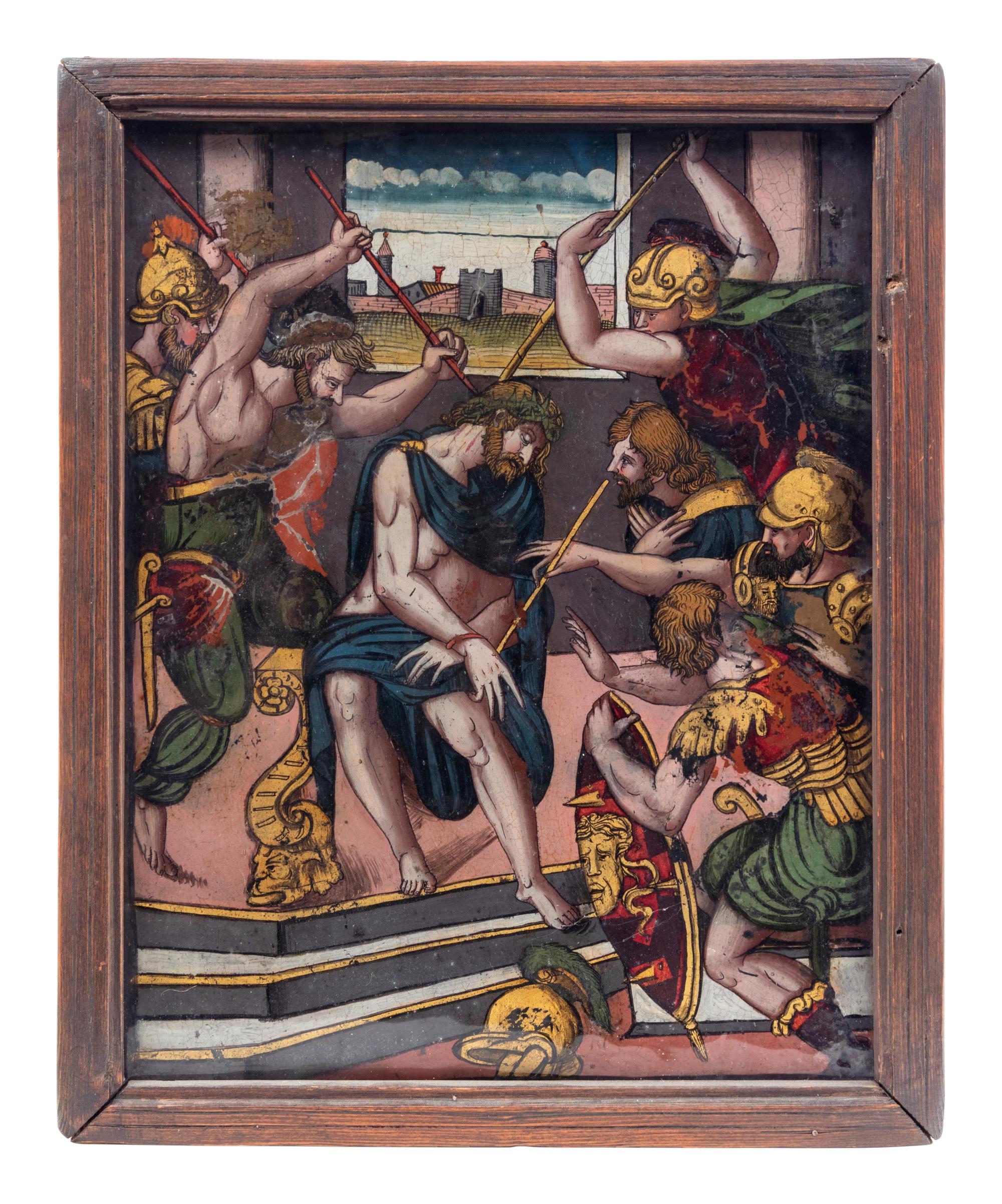 A Continental Reverse Painting on Glass