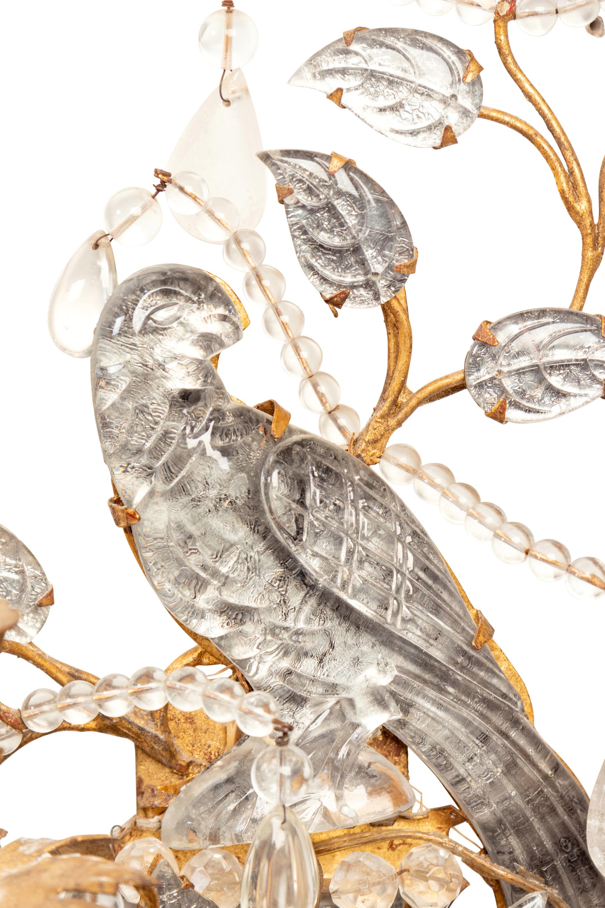 A Set of Four Gilt Metal and Glass Two-Light Sconces in the Style of Maison Baguès