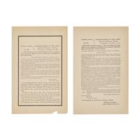 [McKinley, William] Pair of General Orders on the Death of President William McKinley