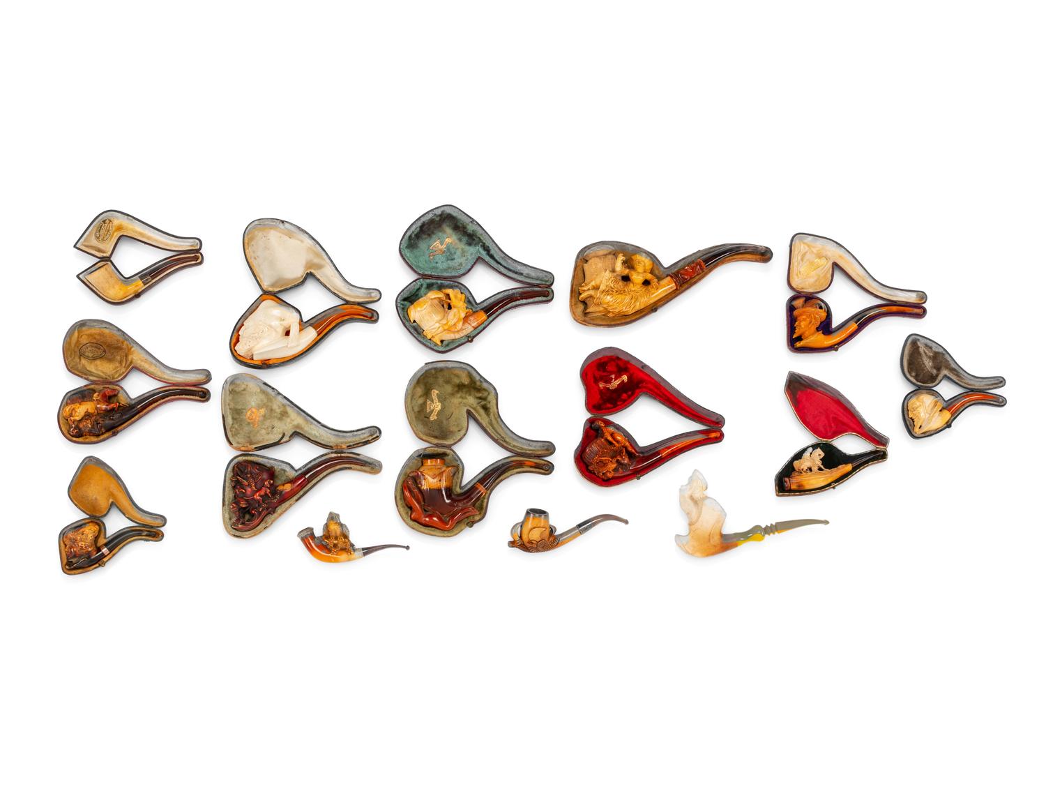 Fifteen Carved Meerschaum Pipes