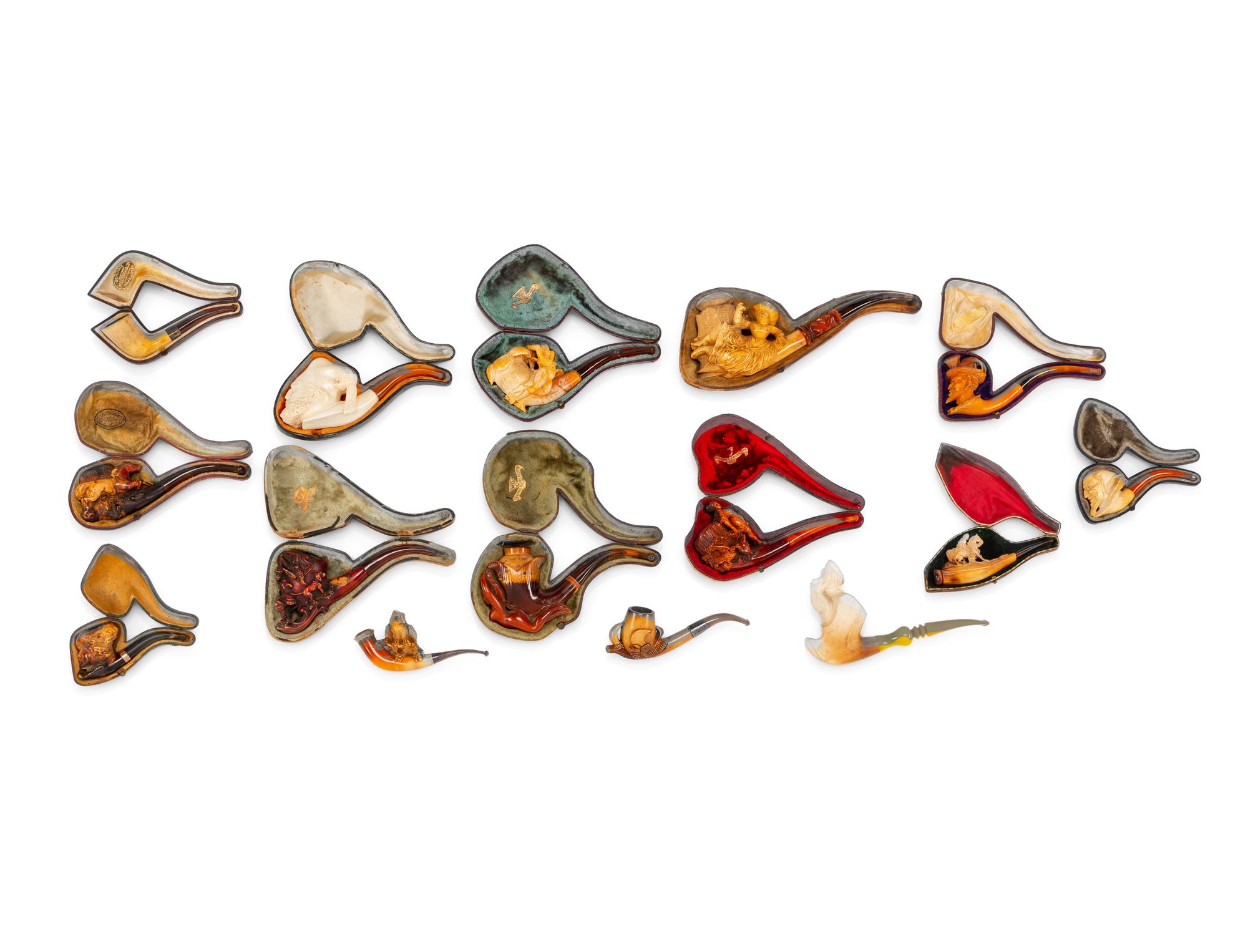 Fifteen Carved Meerschaum Pipes