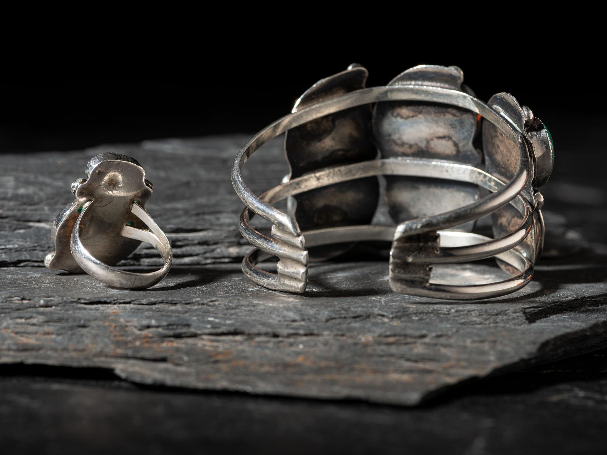 Navajo Silver and Turquoise Cuff Bracelet and Ring