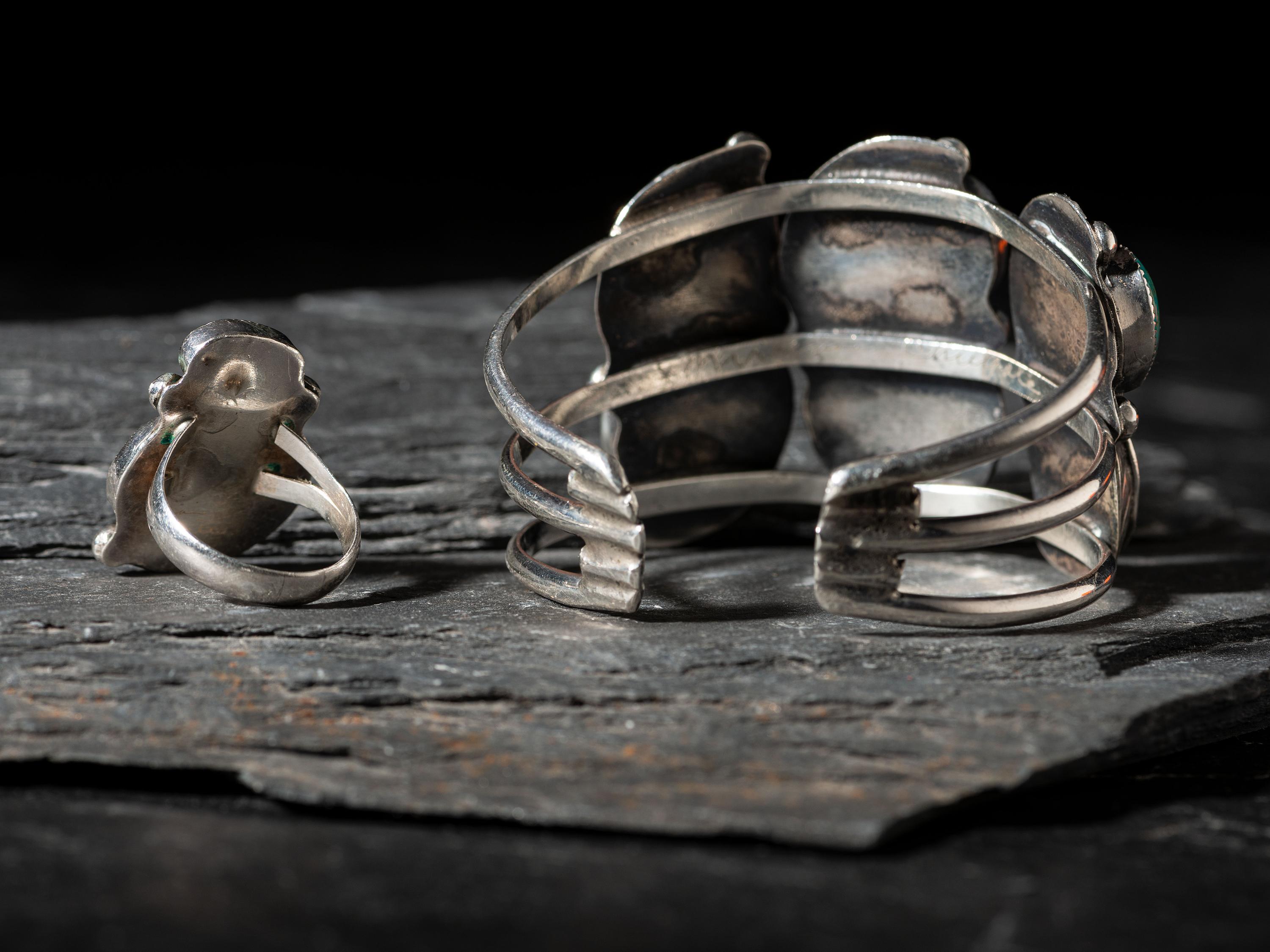 Navajo Silver and Turquoise Cuff Bracelet and Ring