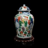 A Chinese Wucai Porcelain 'Boys' General Jar and Cover, Possibly 17th Century 或明末清初 五彩百子圖將軍罐