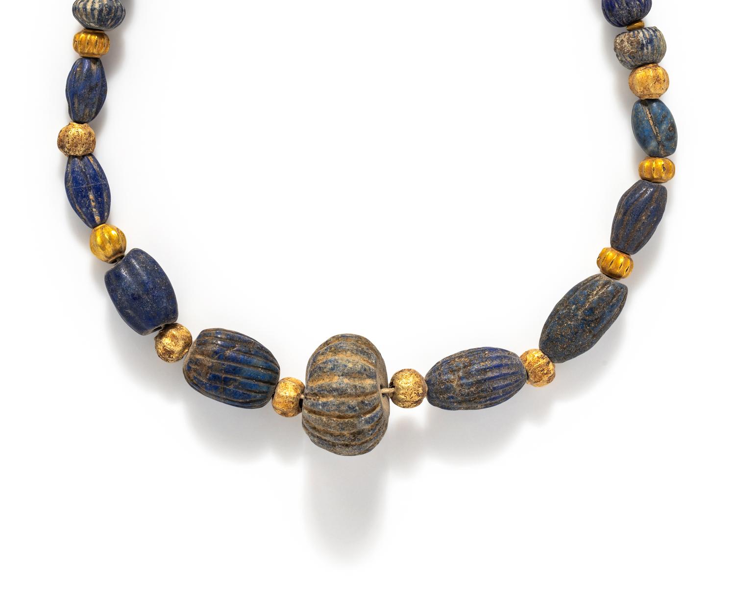 A Sumerian Lapis Lazuli and Gold Bead Necklace