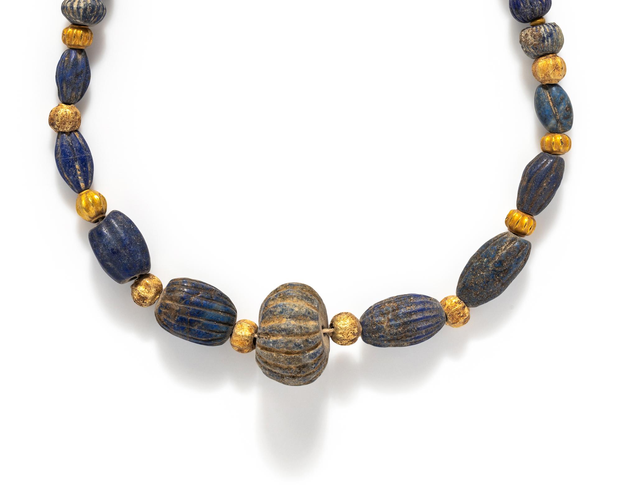 A Sumerian Lapis Lazuli and Gold Bead Necklace