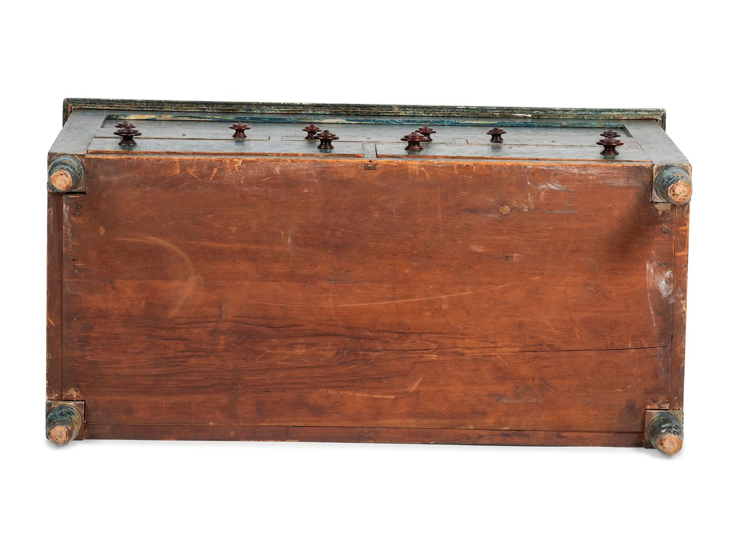 A Country Blue Sponge Paint-Decorated Pine and Poplar Five-Drawer Blanket Chest, 19th Century