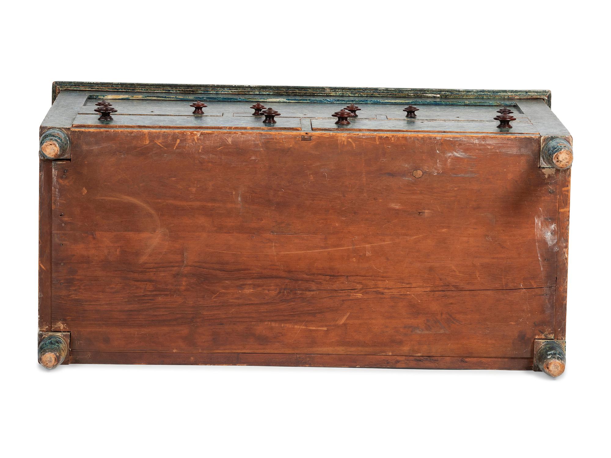 A Country Blue Sponge Paint-Decorated Pine and Poplar Five-Drawer Blanket Chest, 19th Century