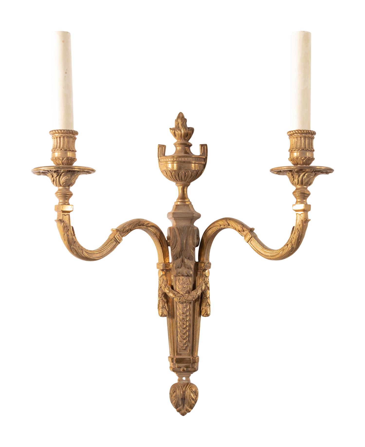A Set of Four Louis XVI Style Gilt Bronze Two-Light Sconces