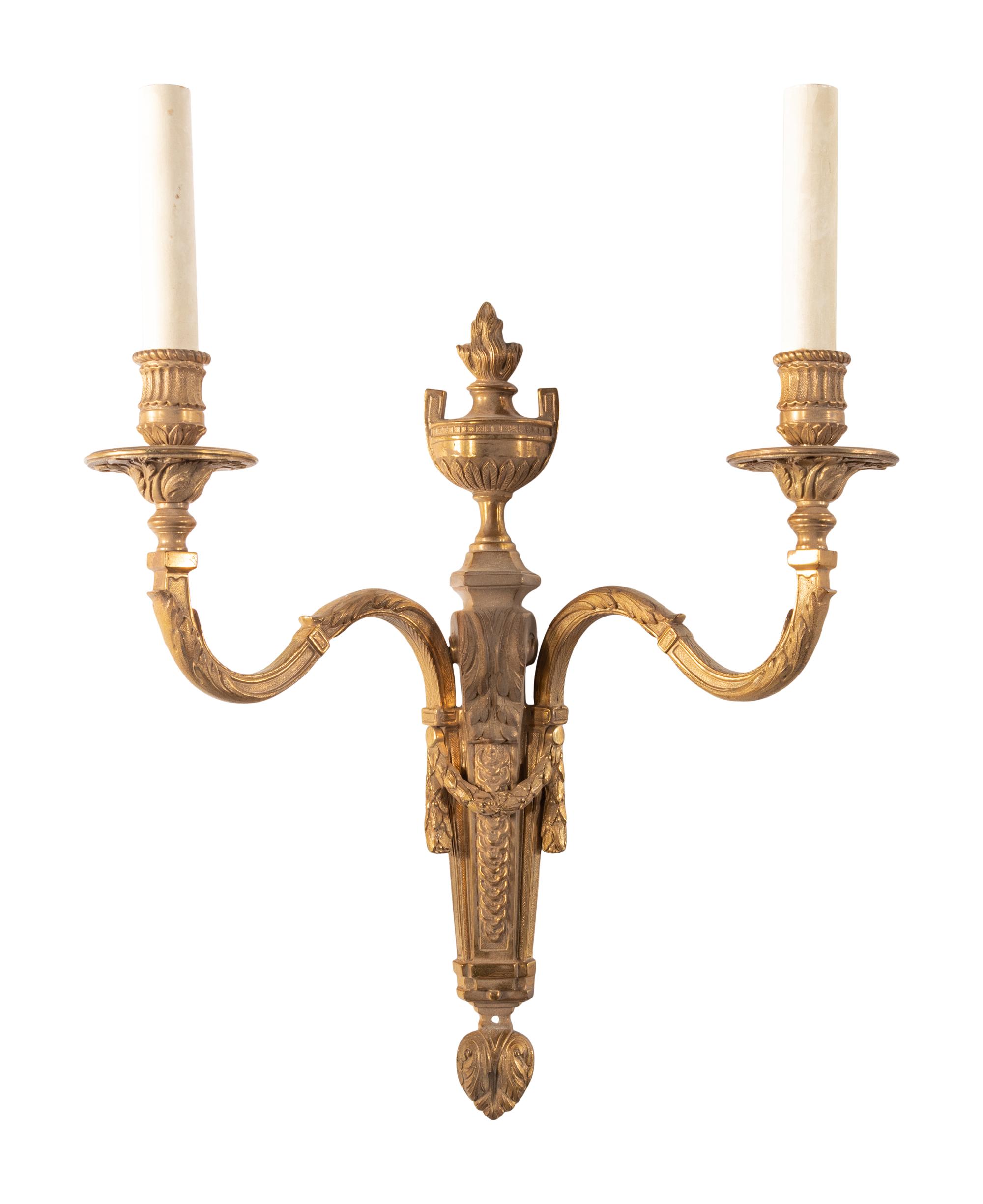 A Set of Four Louis XVI Style Gilt Bronze Two-Light Sconces