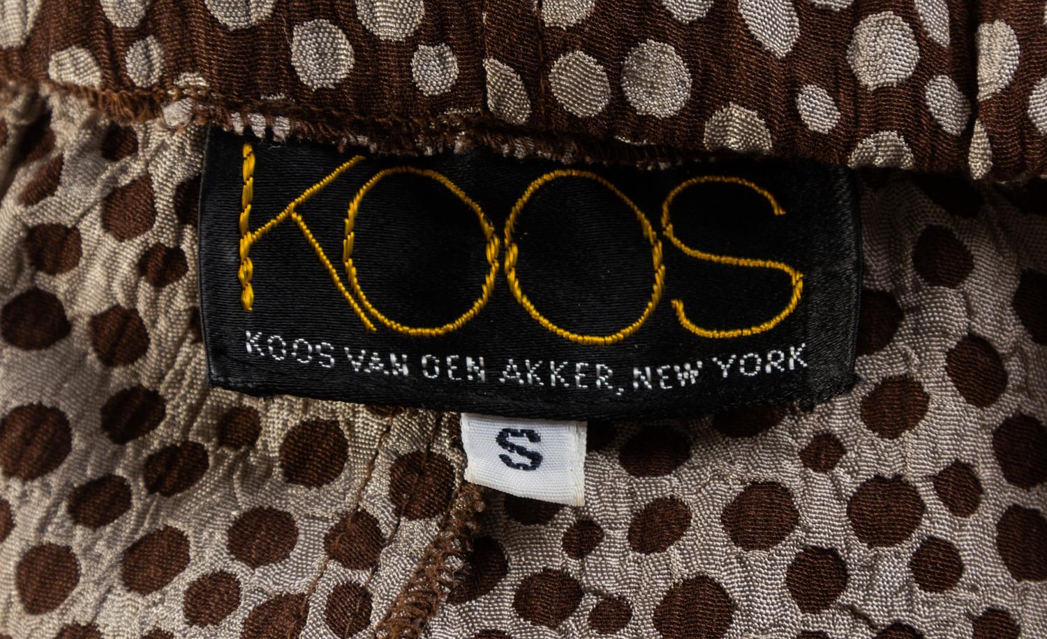 A Koos Brown Pattern Jacket and Pant Ensemble, Pant size small.