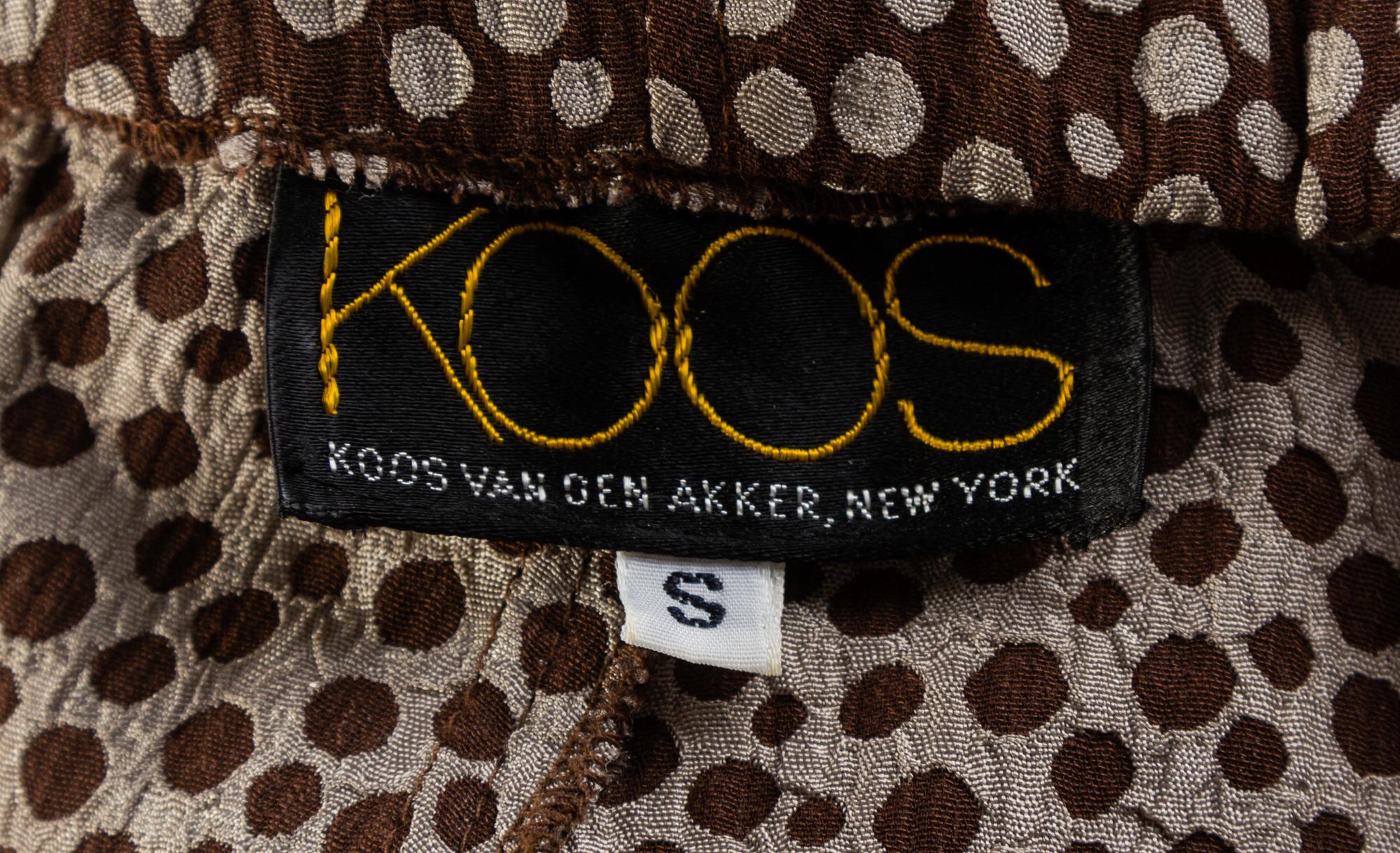 A Koos Brown Pattern Jacket and Pant Ensemble, Pant size small.