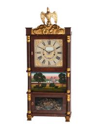 A Mahogany Eglomise and Parcel Gilt Mantel Clock