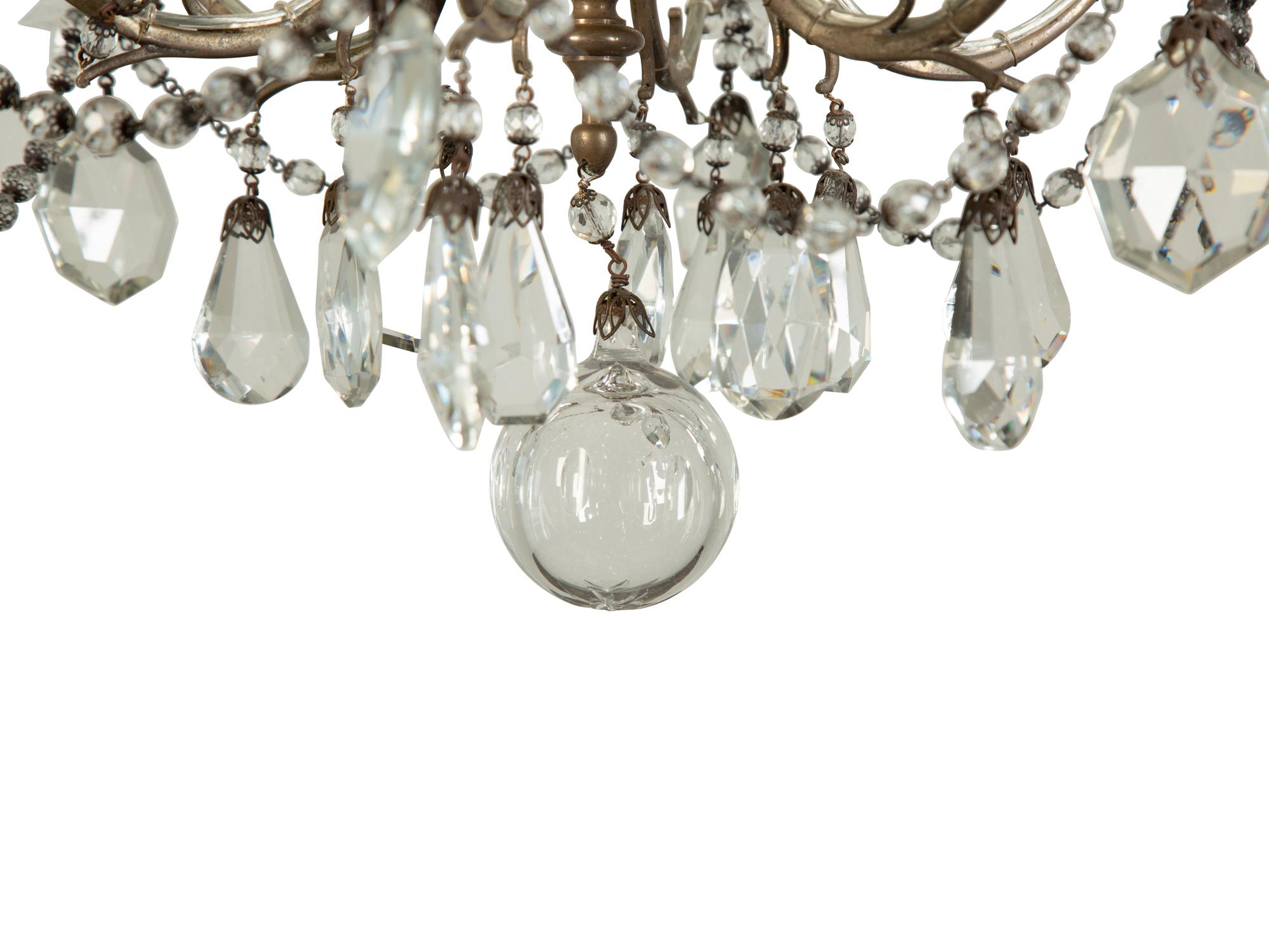 A Silvered Metal Six-Light Chandelier