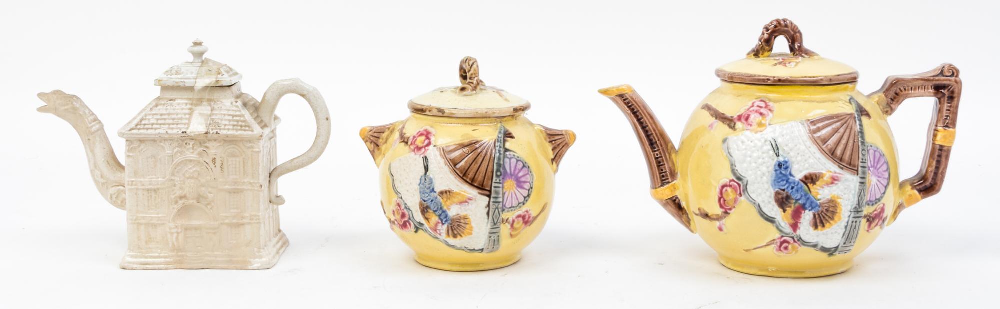 Three Ceramic Tea Articles Height of first 6 inches.