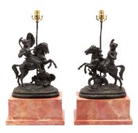 A Pair of Patinated Metal Figural Lamps Height overall 26 3/4 inches. — 20TH CENTURY