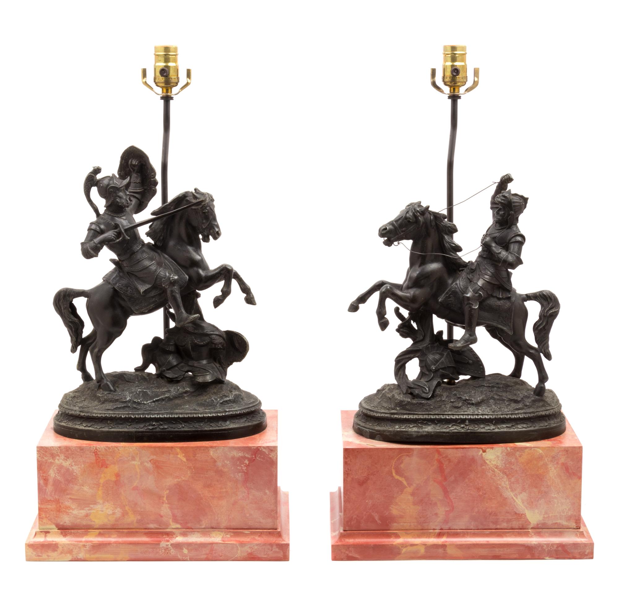 A Pair of Patinated Metal Figural Lamps Height overall 26 3/4 inches. — 20TH CENTURY