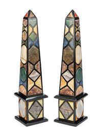 A Pair of Specimen Marble Obelisks