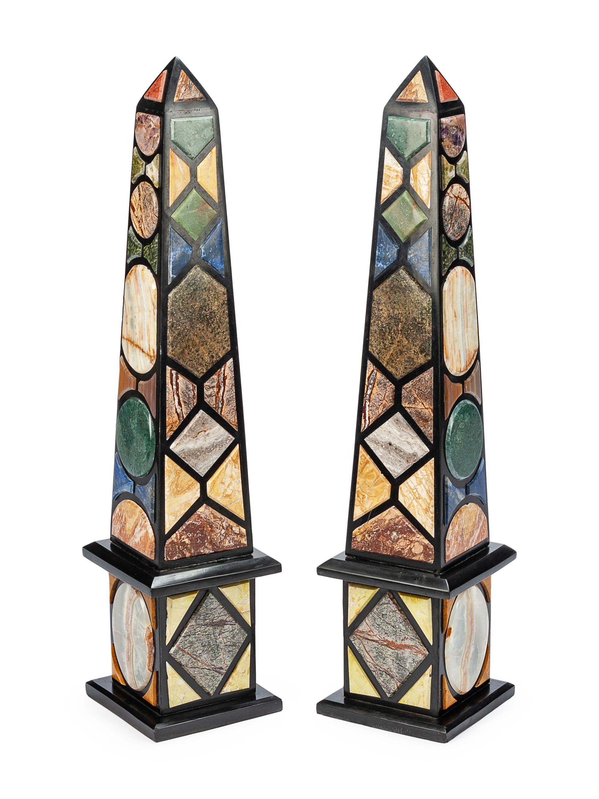 A Pair of Specimen Marble Obelisks