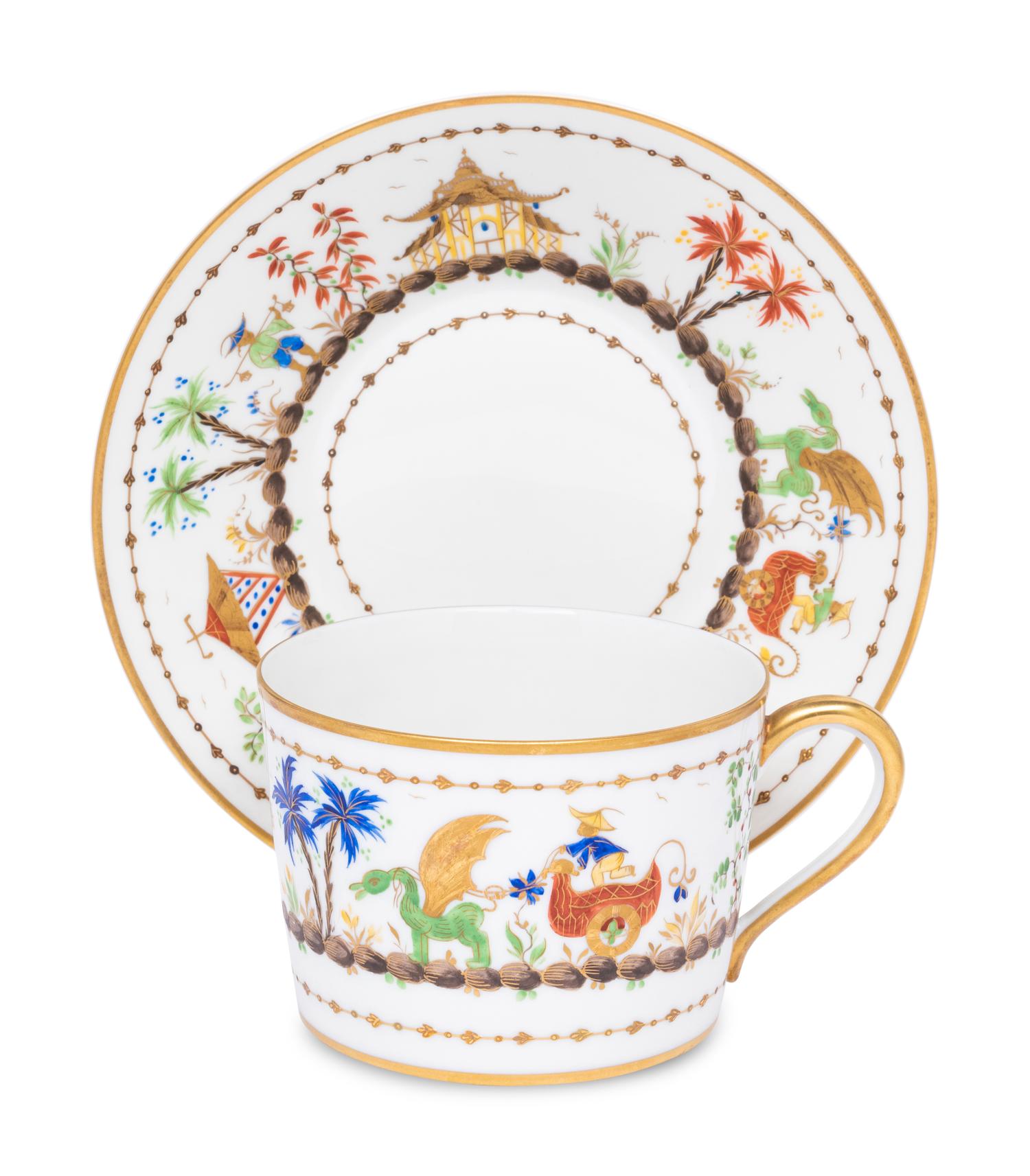 A Set of Six Le Tallec Cirque Chinois Porcelain Cups and Saucers