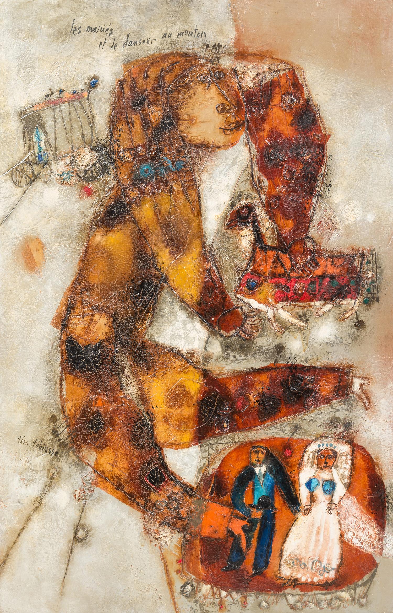 Theo Tobiasse, (French, 1927-2012), Les Maries et la danseur au mouton