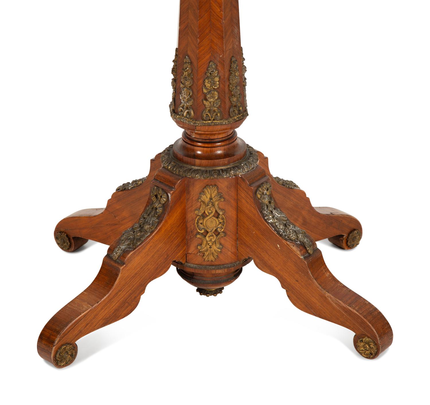 A Napoleon III Gilt Metal Mounted Kingwood Jardinière and Stand