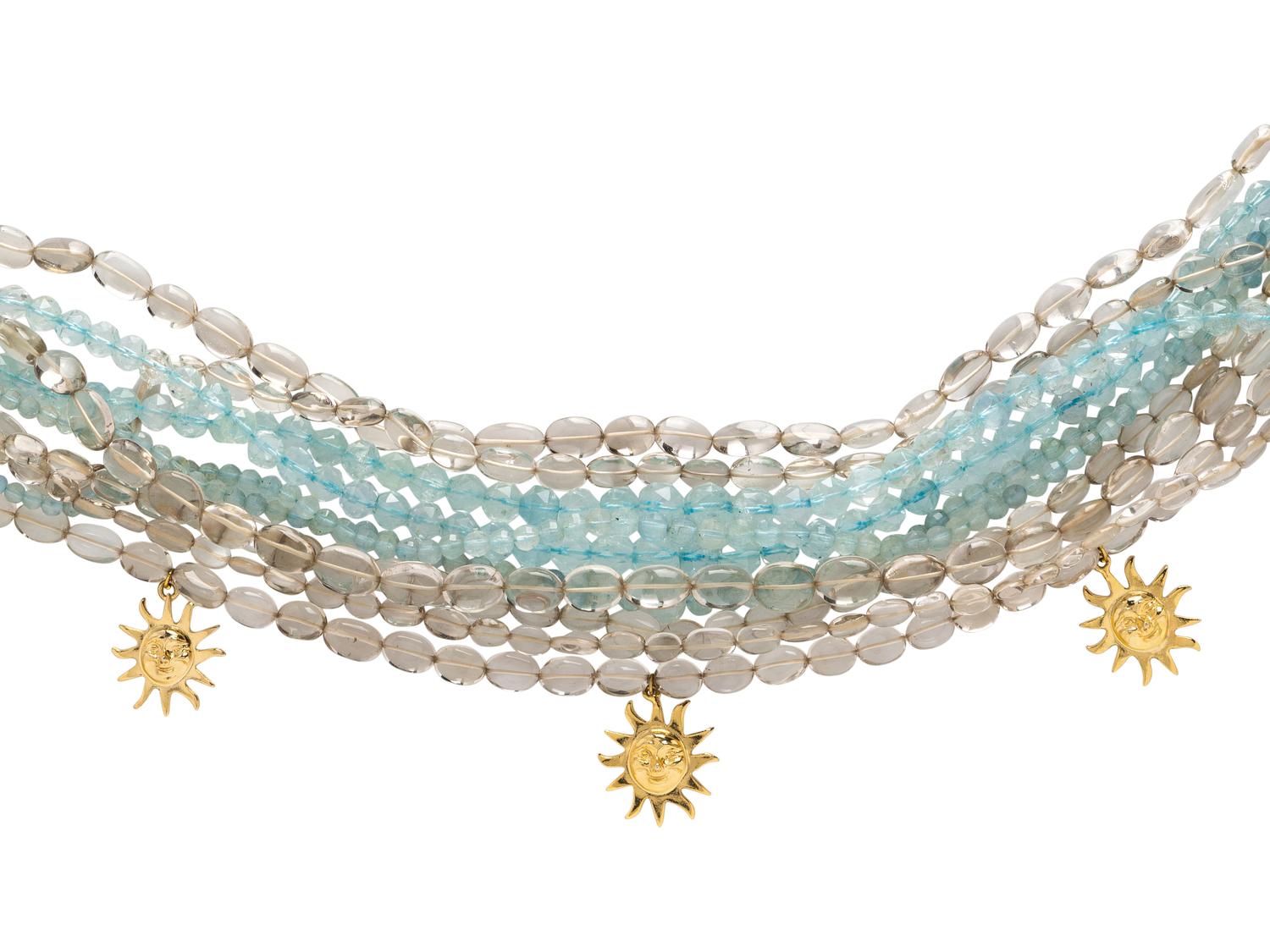 TONY DUQUETTE, ROCK CRYSTAL QUARTZ AND AQUAMARINE BEADED TORSADE NECKLACE