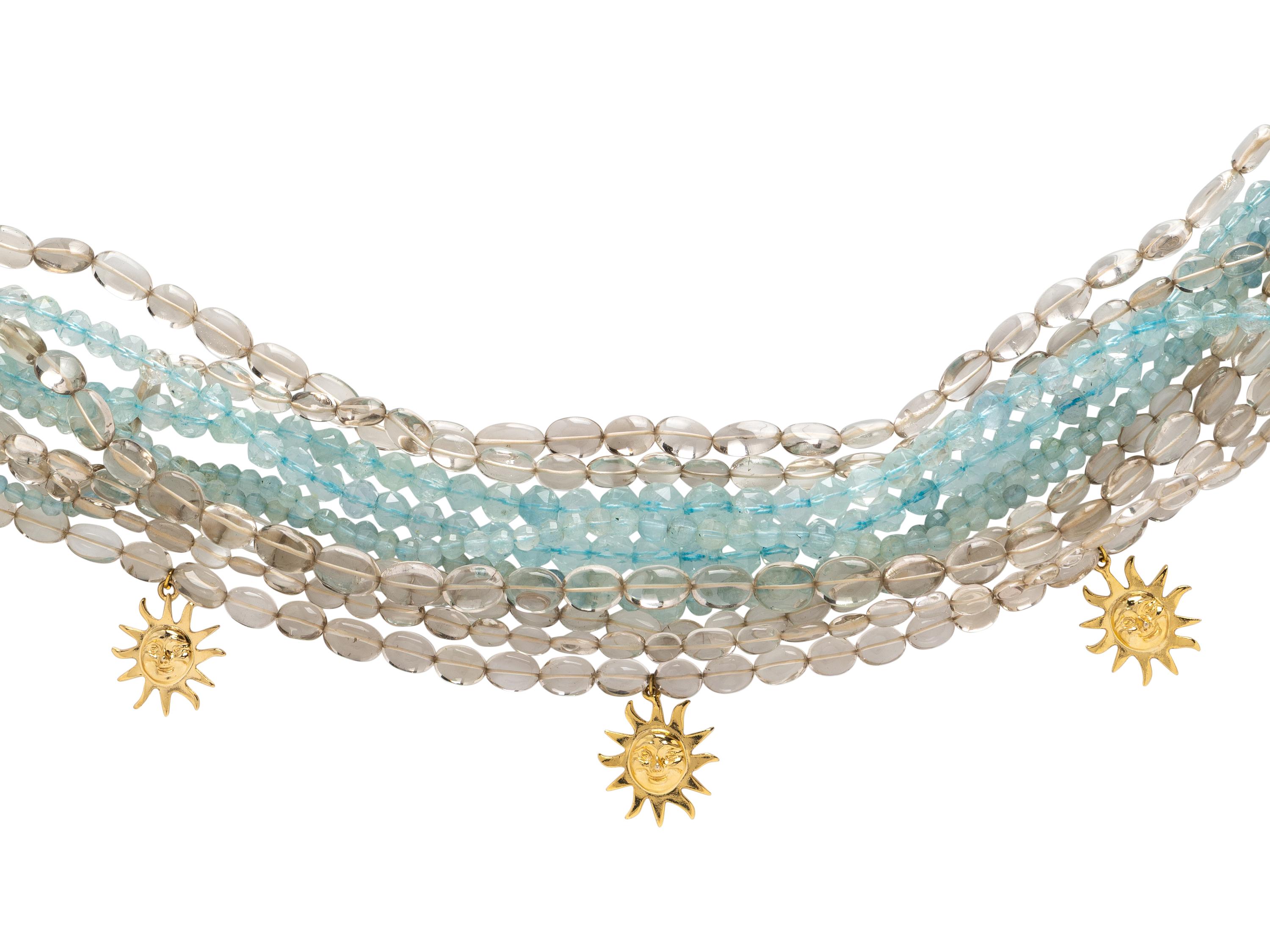 TONY DUQUETTE, ROCK CRYSTAL QUARTZ AND AQUAMARINE BEADED TORSADE NECKLACE