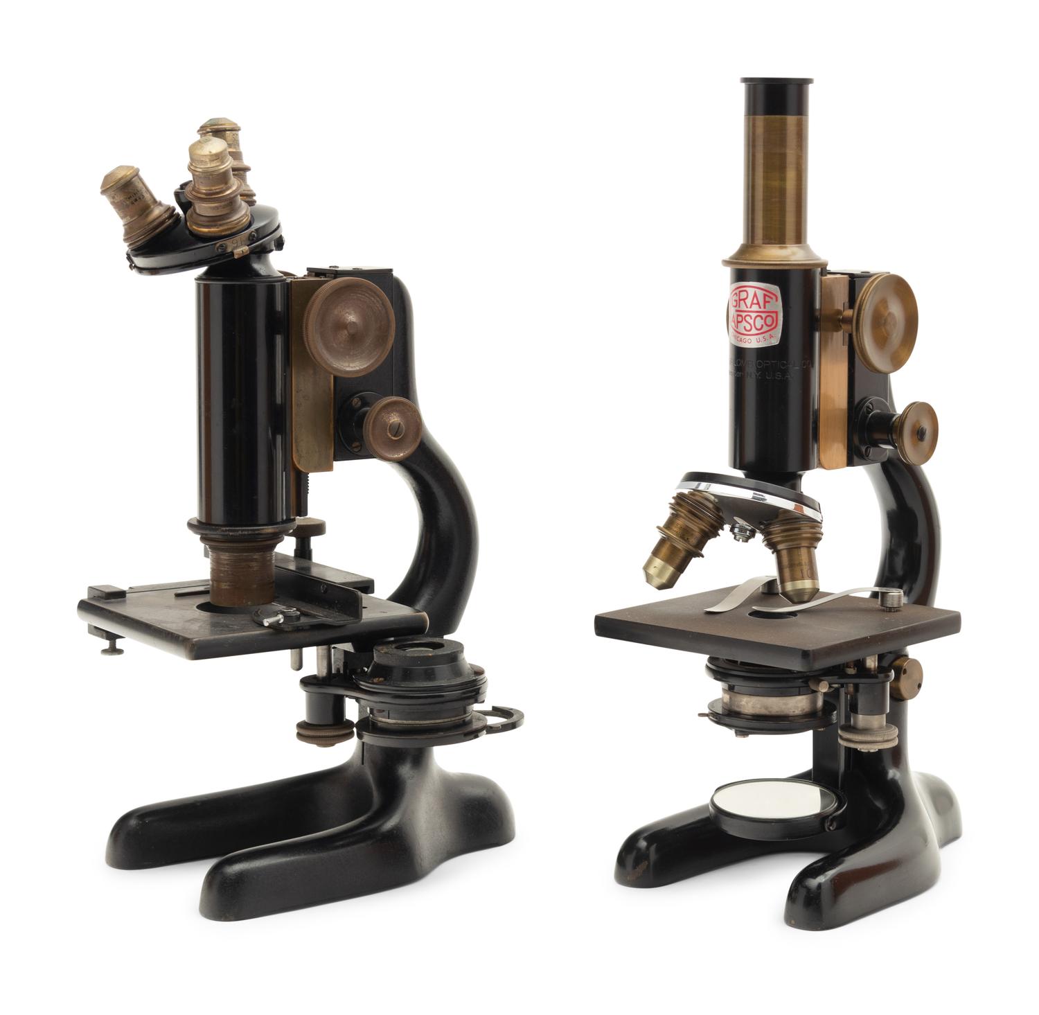 Two Bausch & Lomb Black Lacquered Microscopes