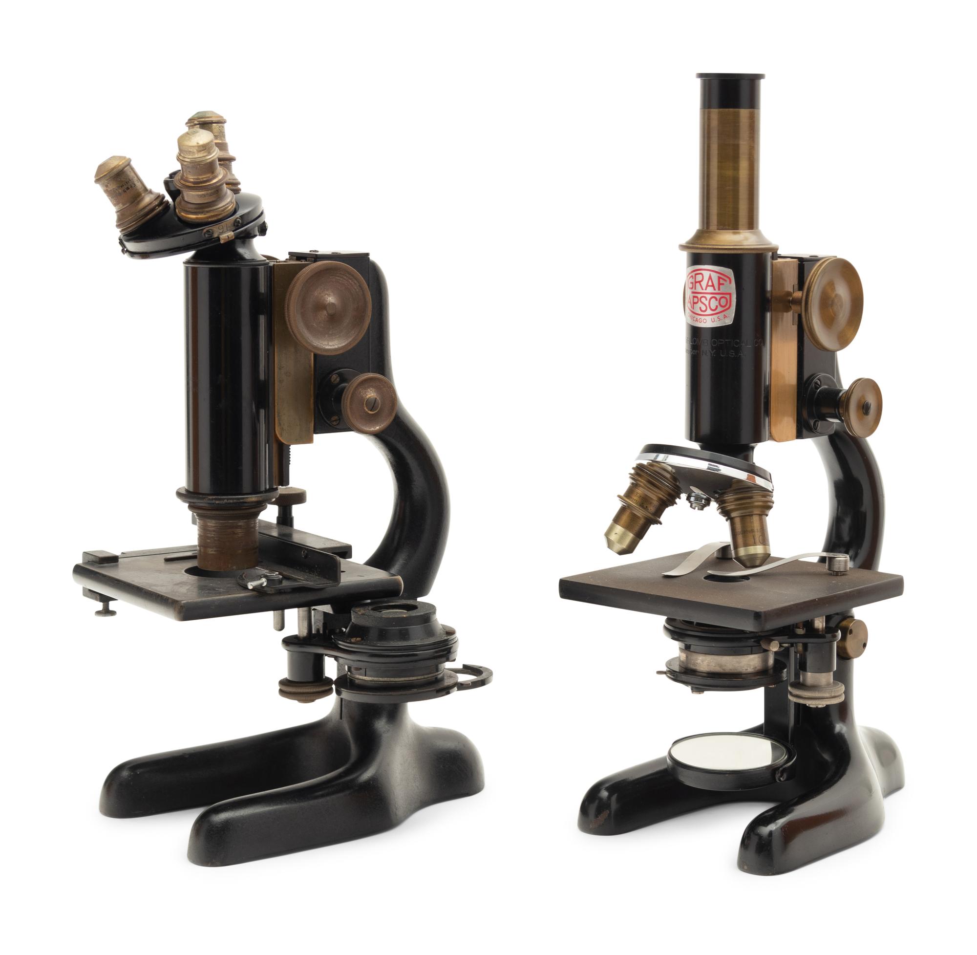 Two Bausch & Lomb Black Lacquered Microscopes