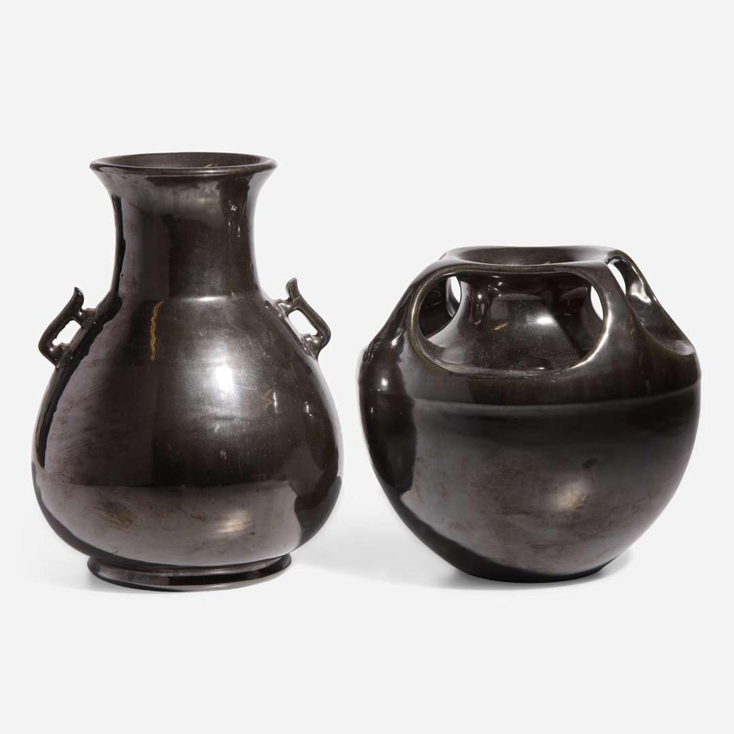 Fulper Pottery (American, active 1860-1935) Two Mirror Black Glaze Vases, Trenton, New Jersey, USA, early 20th century
