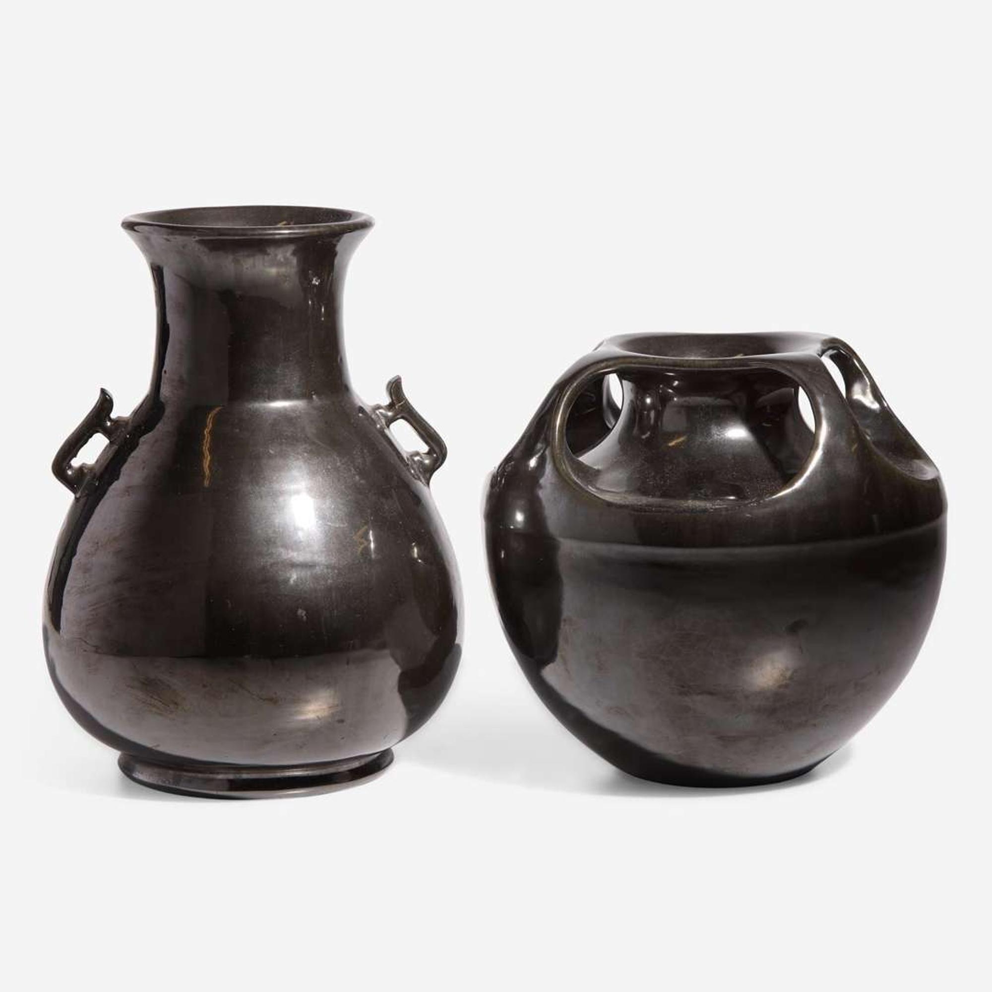 Fulper Pottery (American, active 1860-1935) Two Mirror Black Glaze Vases, Trenton, New Jersey, USA, early 20th century
