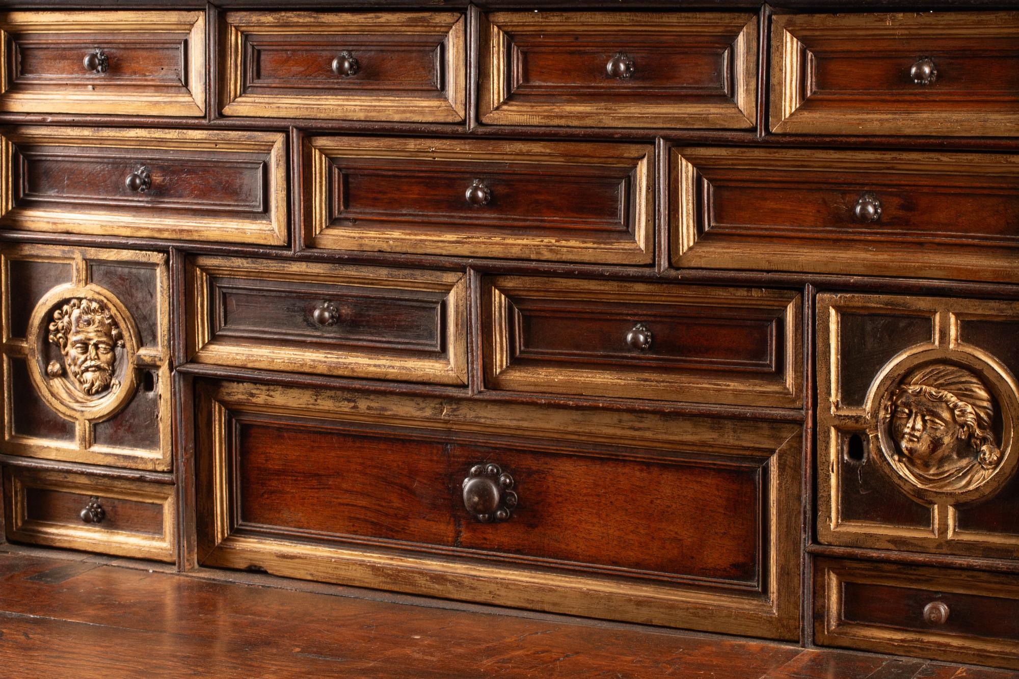 A Spanish Baroque Walnut Vargueño and Stand