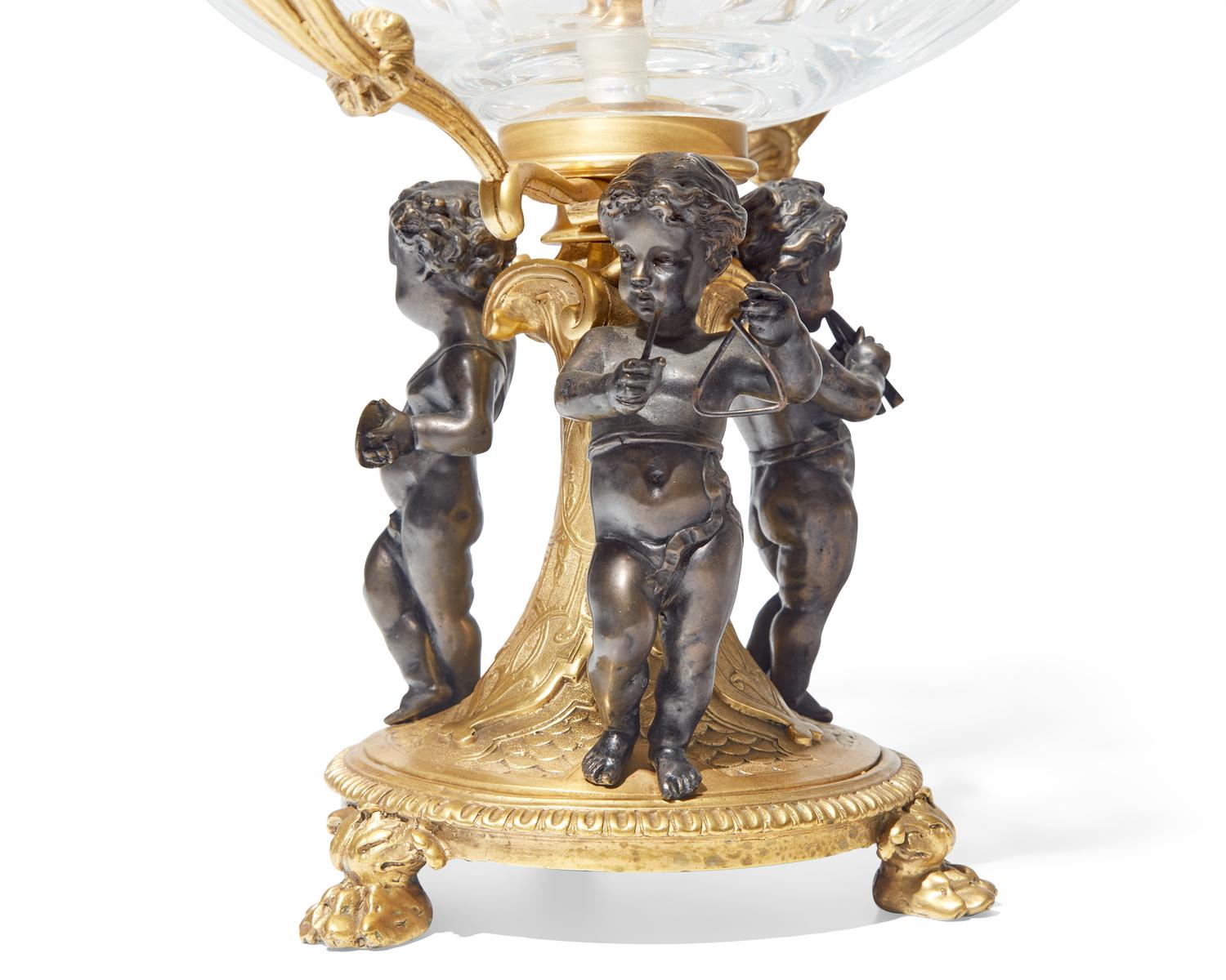 A French Gilt and Patinated Bronze Mounted Cut Glass Epergne