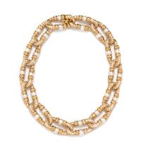 An 18 Karat Yellow Gold, Cultured Pearl and Diamond Necklace, 128.90 dwts.