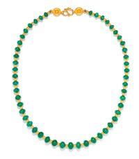 A Yellow Gold and Emerald Bead Necklace, Reinstein-Ross, 17.60 dwts.