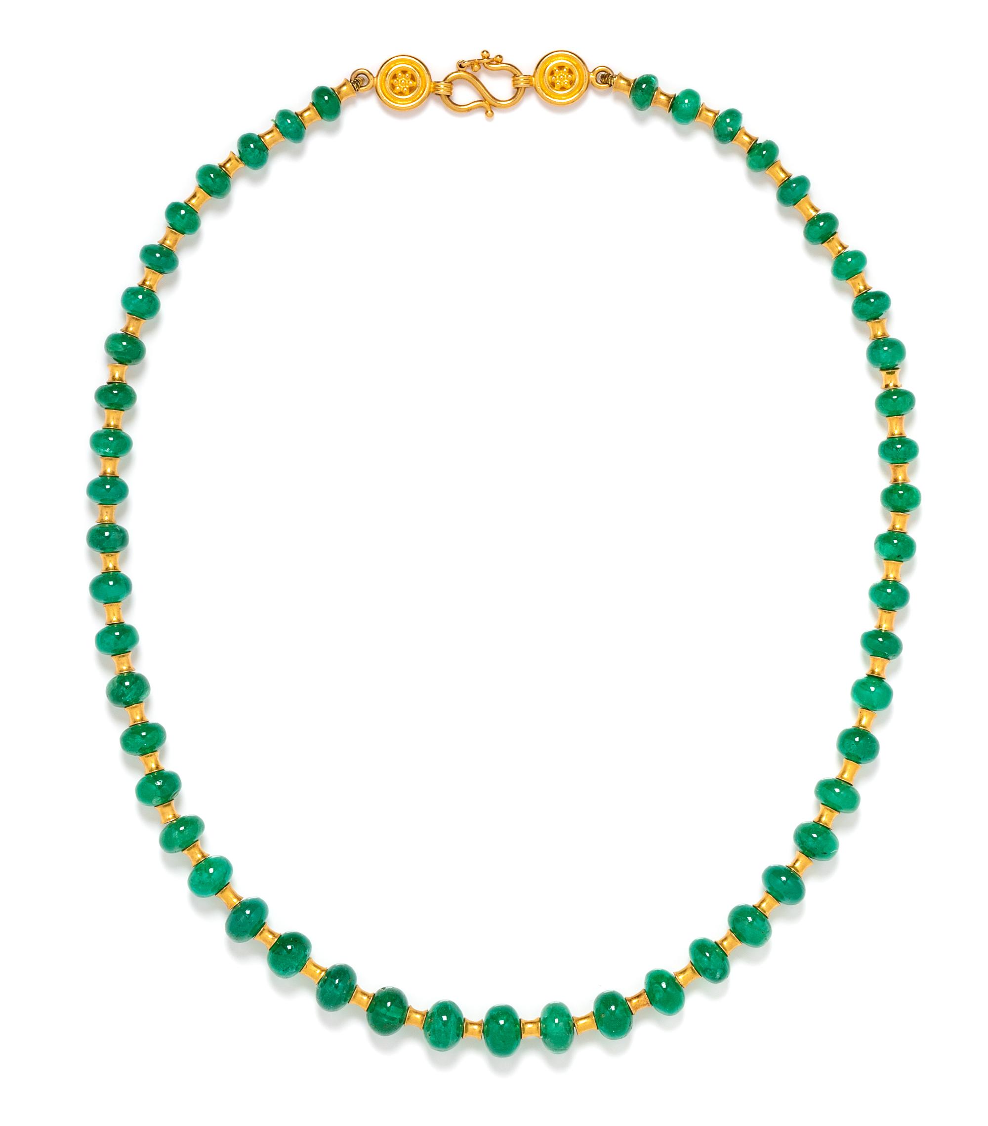 A Yellow Gold and Emerald Bead Necklace, Reinstein-Ross, 17.60 dwts.