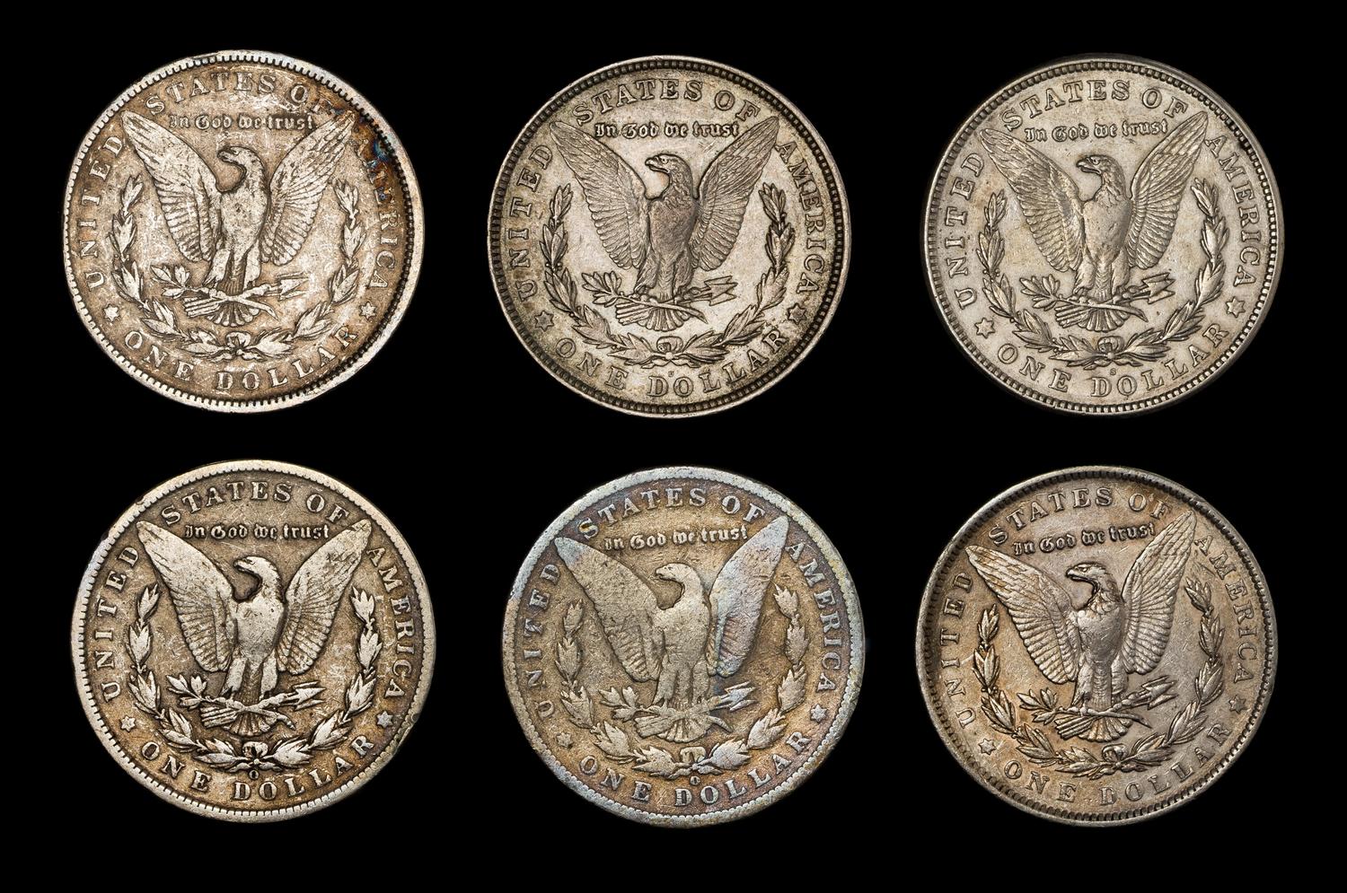 A Group of Six United States Morgan Silver Dollar Coins
